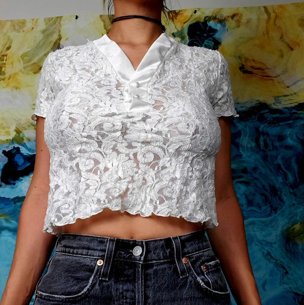 Vintage white lace crop top